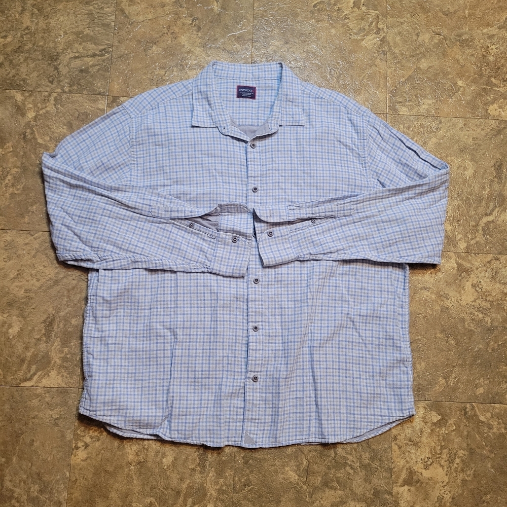 UNTUCKit Corvina Shirt Mens XXXL White Blue Plaid Button Up Long Sleeve Preppy